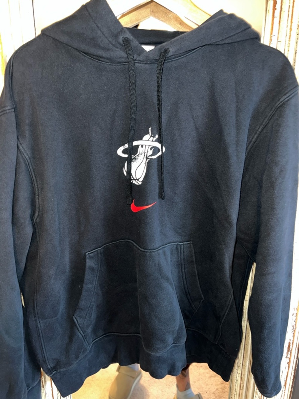 Nike Black Hoodie with Miami Heat Logo and Red Swoosh